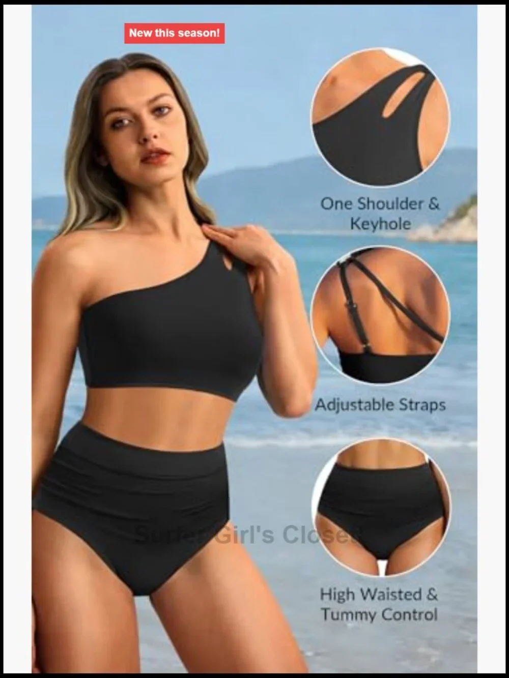 Two Piece Tummy Control High Waisted One Shoulder Bikini Swimsuit